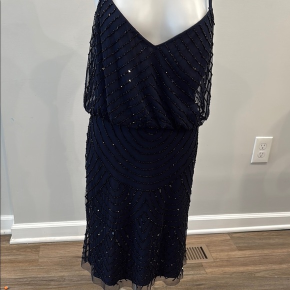 *flawed Adrianna Papell US 4 Navy Beaded Dress - Picture 4 of 11